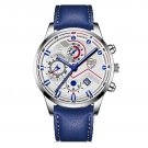 Leather Silver Blue_Mens es Men Business Casual Stainless Steel Quartz Wrist for Man Calendar Clock 