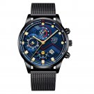 Mesh Black Blue_Mens es Men Business Casual Stainless Steel Quartz Wrist for Man Calendar Clock Leat