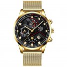 Mesh Gold Black_Mens es Men Business Casual Stainless Steel Quartz Wrist for Man Calendar Clock Leat