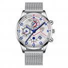 Mesh Silver Blue_Mens es Men Business Casual Stainless Steel Quartz Wrist for Man Calendar Clock Lea