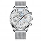 Mesh Silver White_Mens es Men Business Casual Stainless Steel Quartz Wrist for Man Calendar Clock Le
