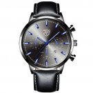 Leather Black Blue_Mens es Luxury Stainless Steel Mesh Belt Quartz Wrist Luminous Clock Men Business
