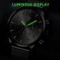 Leather Blue Gold_Mens es Luxury Stainless Steel Mesh Belt Quartz Wrist Luminous Clock Men Business