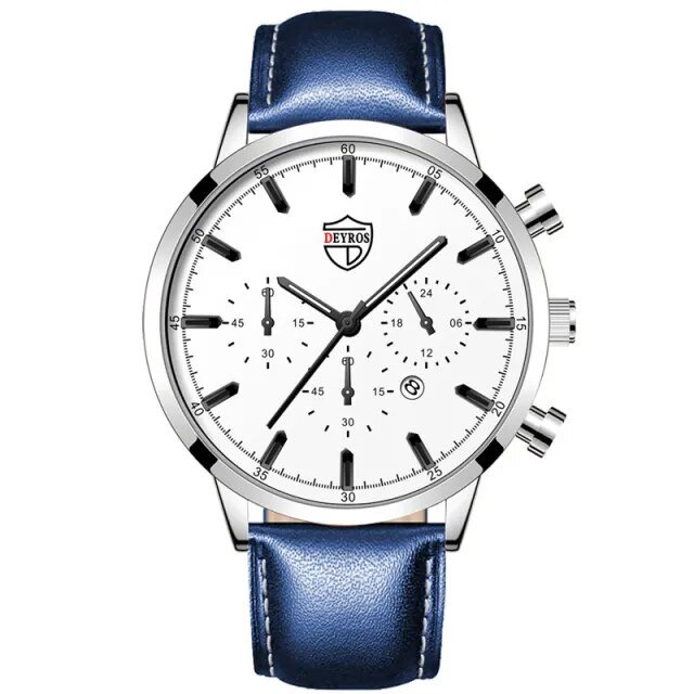 Leather Silver Blue_Mens es Luxury Stainless Steel Mesh Belt Quartz Wrist Luminous Clock Men Busines
