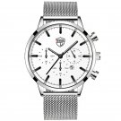 Mesh Silver White_Mens es Luxury Stainless Steel Mesh Belt Quartz Wrist Luminous Clock Men Business 