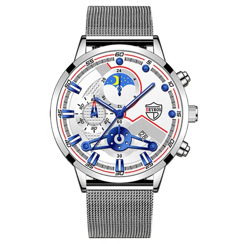 Mesh Silver White_2022 Men's es Luxury Designer For Men Stainless Men Steel Mesh Strap Calendar es B