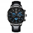 Leather Black Blue_Mens es Luxury Gold Stainless Steel Mesh Belt Quartz Wrist  Luminous Clock Men Bu