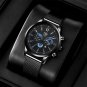 Leather Black Silver_Mens es Luxury Gold Stainless Steel Mesh Belt Quartz Wrist  Luminous Clock Men 