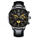 Leather Black Yellow_Mens es Luxury Gold Stainless Steel Mesh Belt Quartz Wrist  Luminous Clock Men 