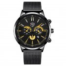 Mesh Black Yellow_Mens es Luxury Gold Stainless Steel Mesh Belt Quartz Wrist  Luminous Clock Men Bus