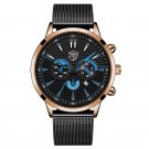 Mesh Rose Blue_Mens es Luxury Gold Stainless Steel Mesh Belt Quartz Wrist  Luminous Clock Men Busine