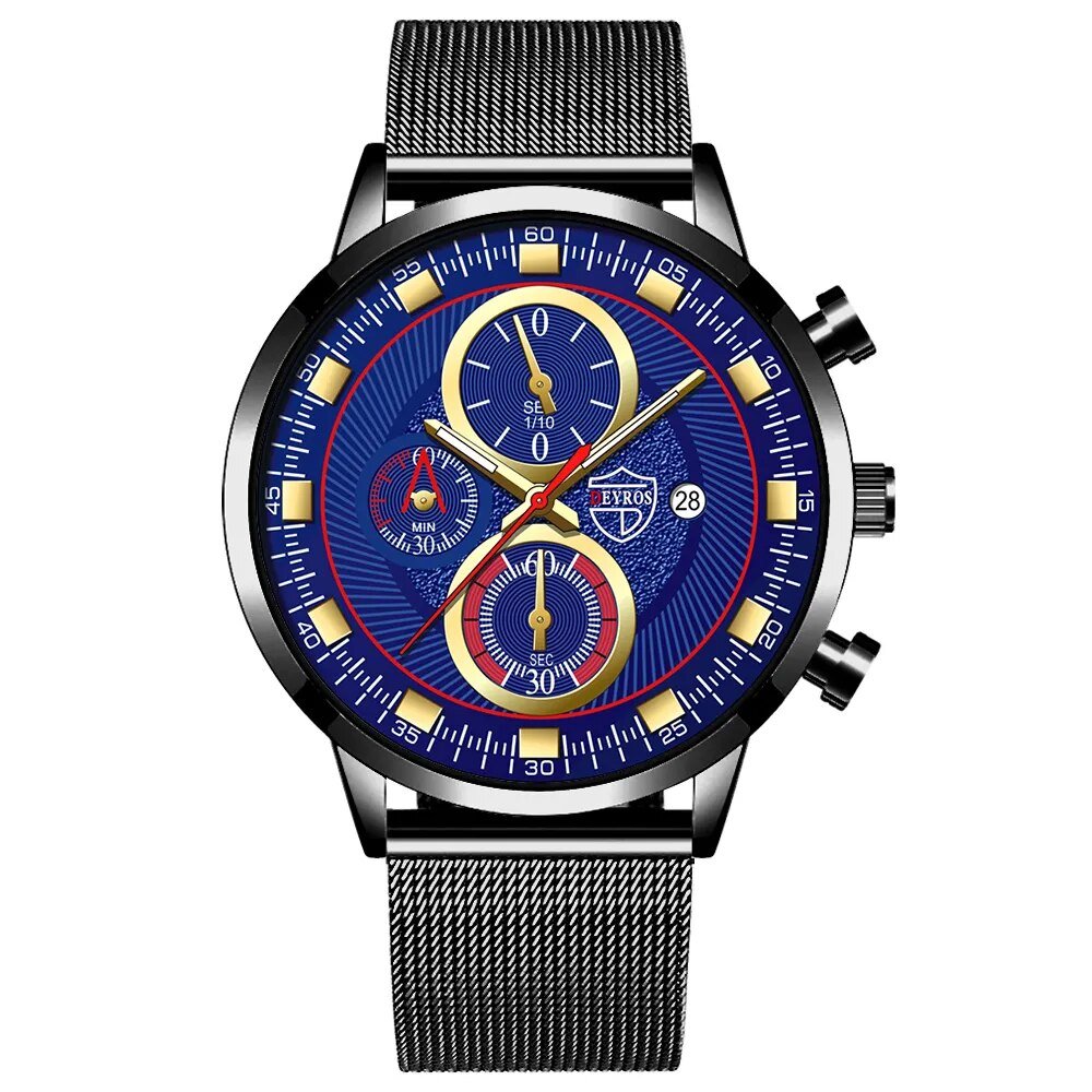 Mesh Blue Black_2022 Men's es Luxury Man Sports Stainless Steel Mesh belt Quartz Wrist  for Men Busi