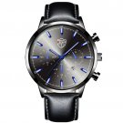 Leather Black Blue_Mens   es Stainless Steel Quartz Wrist  Calendar Luminous Clock Men Business Casu