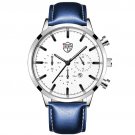 Leather Silver Blue_Mens   es Stainless Steel Quartz Wrist  Calendar Luminous Clock Men Business Cas
