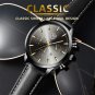 Leather Silver Blue_Mens   es Stainless Steel Quartz Wrist  Calendar Luminous Clock Men Business Cas