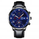 Leather Black Blue_Mens es Stainless Steel Quartz Wrist Luxury Men Business Casual Leather  Luminous