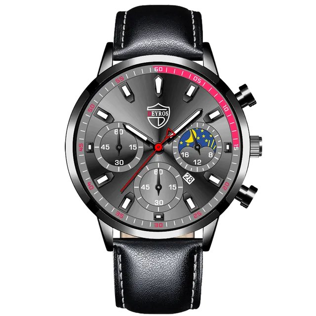 Leather Black Black_Mens es Men Business Stainless Steel Quartz Wrist  Luminous Clock Men Casual Lea