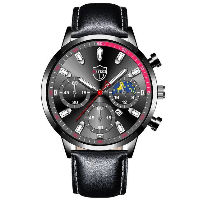 Leather Black Silver_Mens es Men Business Stainless Steel Quartz Wrist  Luminous Clock Men Casual Le