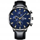 Leather Blue Gold_Mens s Luxury Business Stainless Steel Quartz Wrist  Male Leather  Calendar Lumino