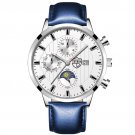 Leather Silver White_Mens s Luxury Business Stainless Steel Quartz Wrist  Male Leather  Calendar Lum