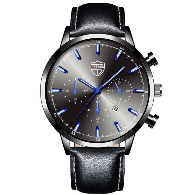 Leather Black Blue_2022 Mens es Luxury Stainless Steel Mesh Belt Quartz Wrist  Luminous Clock Men Sp