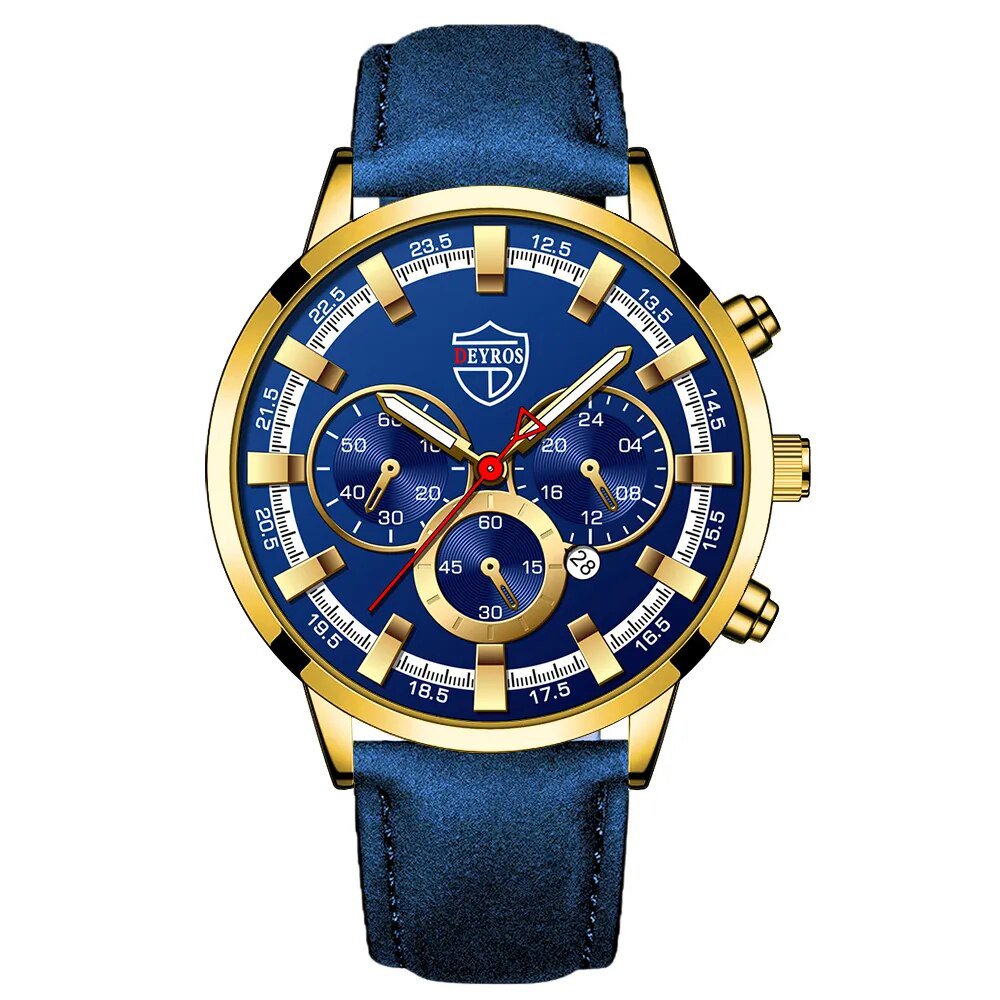 Leather Rose Blue_Mens es Luxury Men Sports Gold Stainless Steel Quartz Wrist  Man Business Casual L
