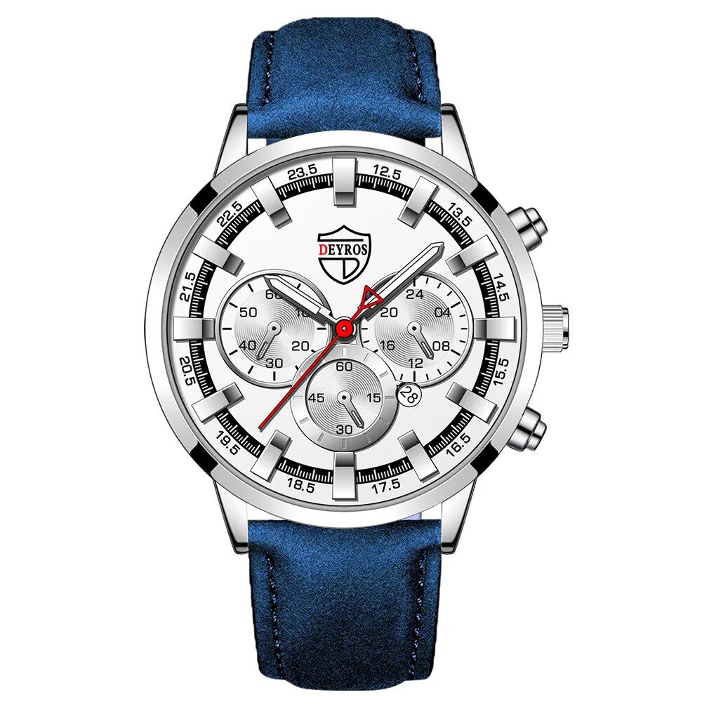 Leather Silver Blue_Mens es Luxury Men Sports Gold Stainless Steel Quartz Wrist  Man Business Casual