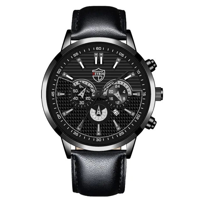 Leather Black Silver_2022 Luxury Mens Business Leather Quartz Wrist  Men Sports Simple es Calendar D