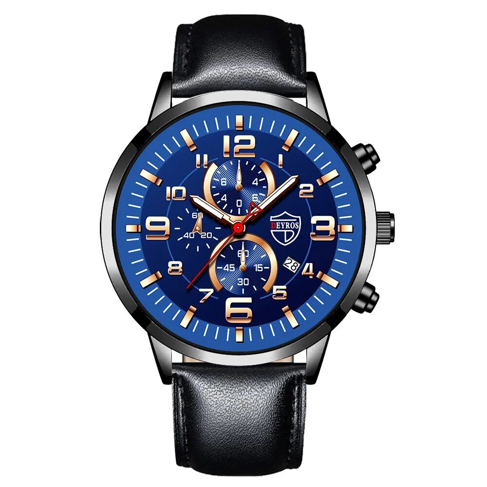Leather Black Blue_Mens Stylish Simplicity es Stainless Steel Leather Quartz Wrist  Man Business  Ca