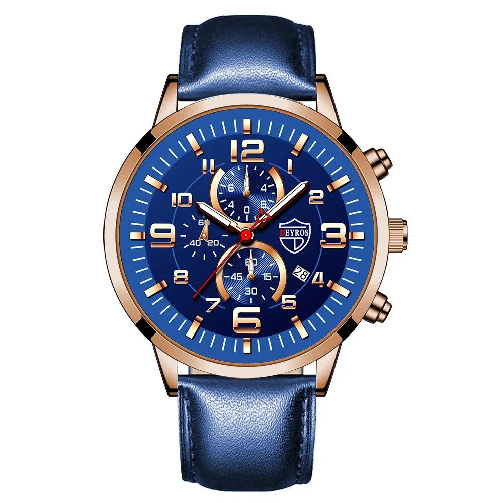 Leather Rose Blue_Mens Stylish Simplicity es Stainless Steel Leather Quartz Wrist  Man Business  Cal