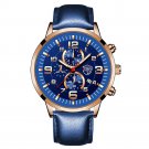 Leather Rose Blue_Mens Stylish Simplicity es Stainless Steel Leather Quartz Wrist  Man Business  Cal
