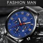 Leather Black Black_Simple es for Men Business Stainless Steel Mesh Belt Quartz Wrist Calendar Clock