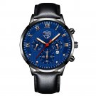 Leather Black Blue_Simple es for Men Business Stainless Steel Mesh Belt Quartz Wrist Calendar Clock 