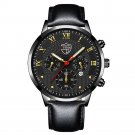 Leather Black Gold_Simple es for Men Business Stainless Steel Mesh Belt Quartz Wrist Calendar Clock 
