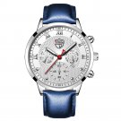 Leather Silver Blue_Simple es for Men Business Stainless Steel Mesh Belt Quartz Wrist Calendar Clock