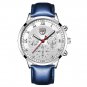 Leather Silver Blue_Simple es for Men Business Stainless Steel Mesh Belt Quartz Wrist Calendar Clock