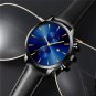 Leather Blue Gold_Luxury Mens es for Men Stainless Steel Quartz Wrist  Calendar Luminous Clock Man B