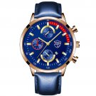 Leather Rose Blue_Luxury Mens Leather es Stainless Steel Calendar Quartz Wrist  Leather Bracelet Mal