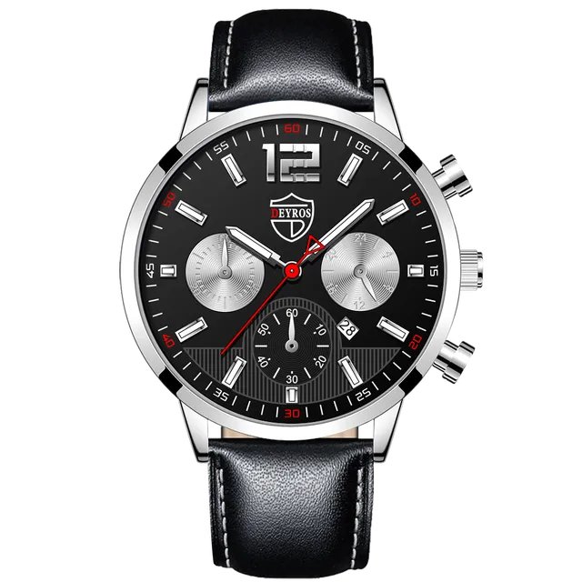 Leather Silver Black_2022Mens es Men Business Stainless Steel Quartz Wrist  Calendar Luminous Man Ca