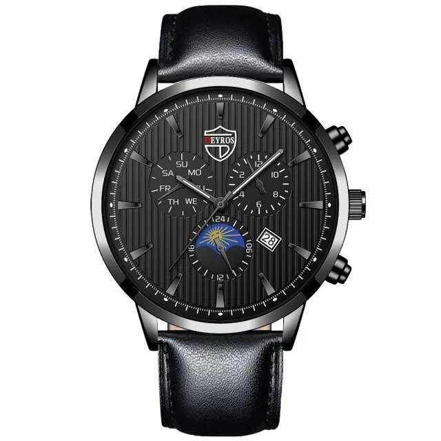 Leather Black Black_2022 Luxury Men's Leather es Business Stainless Steel Quartz Wrist  for Man Leis