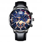 Leather Black Blue_Mens Business es Luxury Gold Stainless Steel Mesh Belt Quartz Wrist  Luminous Clo