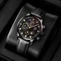 Leather Black Blue_Luxury Mens es Male Casual Leather  Men Business Quartz Wrist Calendar Date Lumin