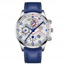 Leather Silver Blue_Luxury Mens es Male Casual Leather  Men Business Quartz Wrist Calendar Date Lumi