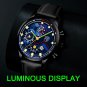 Leather Silver Blue_Luxury Mens es Male Casual Leather  Men Business Quartz Wrist Calendar Date Lumi