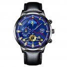 Leather Black Blue_Luxury Mens Sports es Men Business Stainless Steel Quartz Wrist Luminous Clock  M
