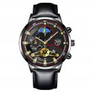 Leather Black Gold_Luxury Mens Sports es Men Business Stainless Steel Quartz Wrist Luminous Clock  M