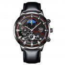 Leather Black Silver_Luxury Mens Sports es Men Business Stainless Steel Quartz Wrist Luminous Clock 