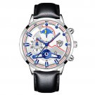 Leather Silver White_Luxury Mens Sports es Men Business Stainless Steel Quartz Wrist Luminous Clock 