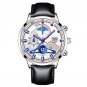 Leather Silver White_Luxury Mens Sports es Men Business Stainless Steel Quartz Wrist Luminous Clock 
