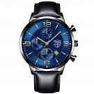 Leather Black Blue_Brand Mens es Luxury Stainless Steel Quartz Wrist  Luminous Clock Men Business Ca
